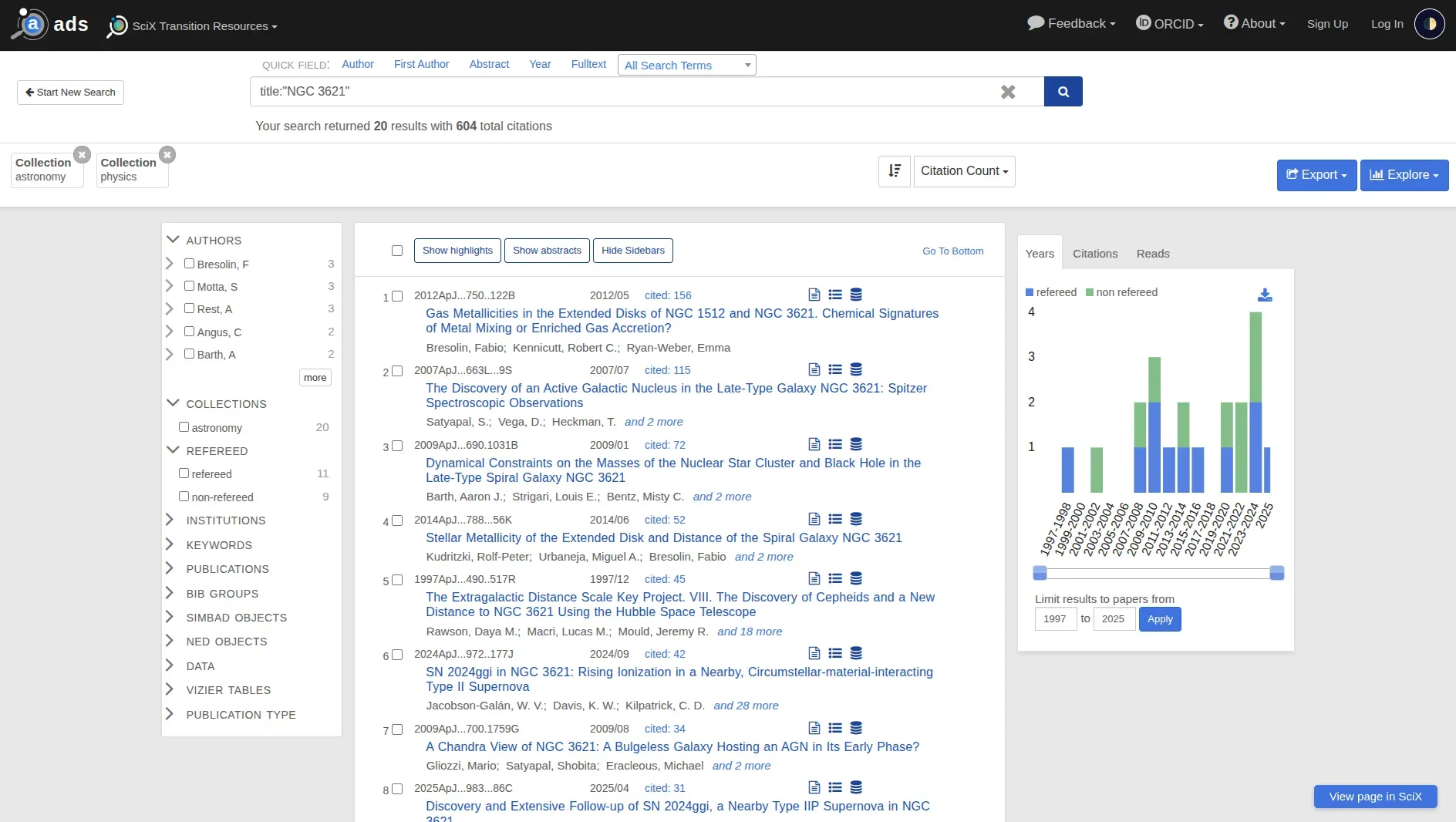Astrophysics Data System search results for journal papers with NGC 3621 in the title.