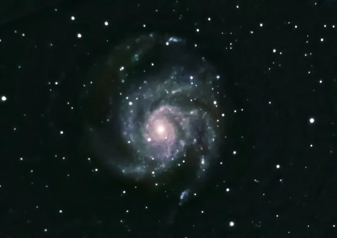 A face-on spiral galaxy surrounded by foreground stars against a dark sky.